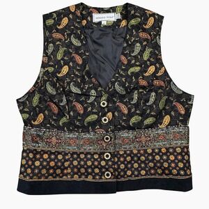 Vintage Howard Wolf Paisley Vest Women's Size 12 Black Gold Red Green Blue Boho